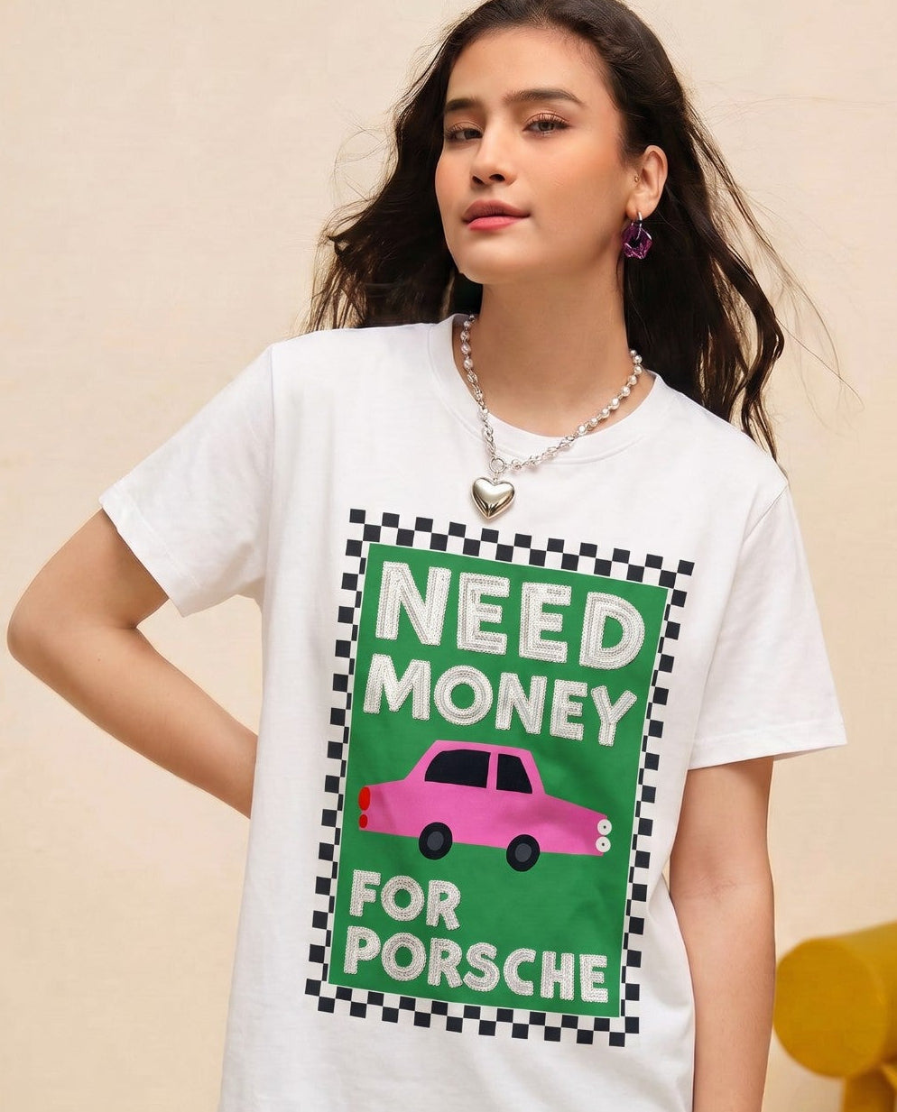 Women Need Money Hand-Embroidered Cotton T-Shirt