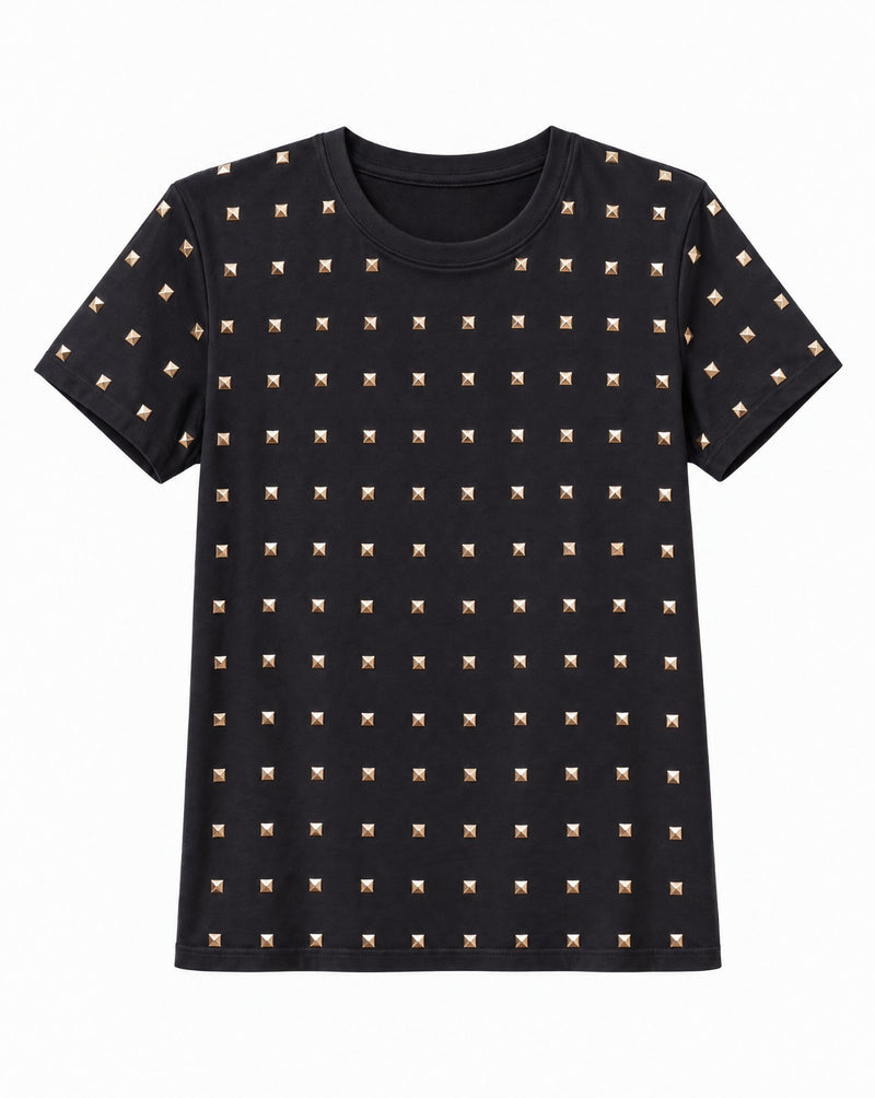 Crystal Embellished Round Neck Cotton Regular T-shirt