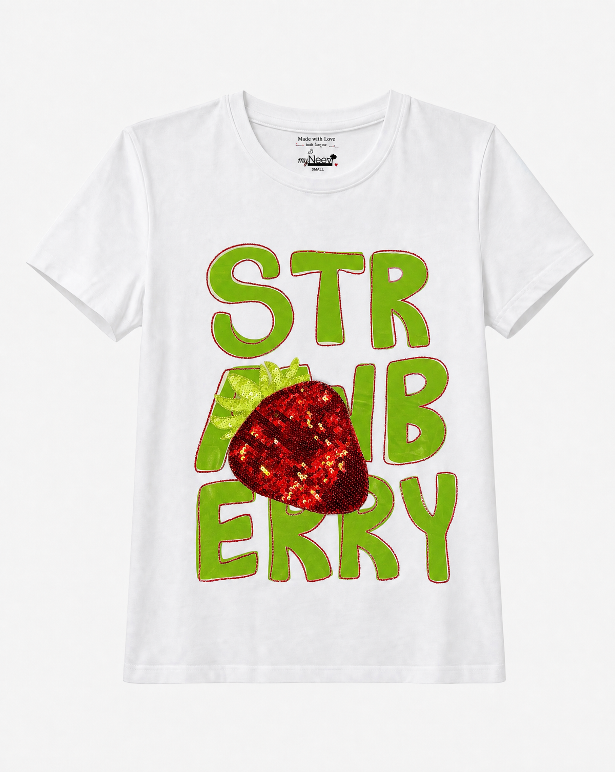 Women Hand Embroidered STRAWBERRY Cotton T-shirt