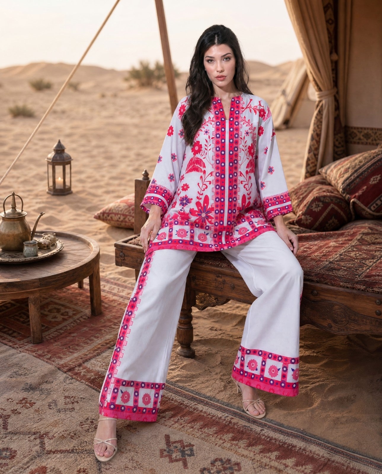 Women Desert Bloom Fuchsia Lycra Co-ord Set