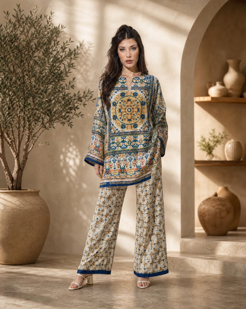 Women Morocco Classic Beige Lycra Co-Ord Set