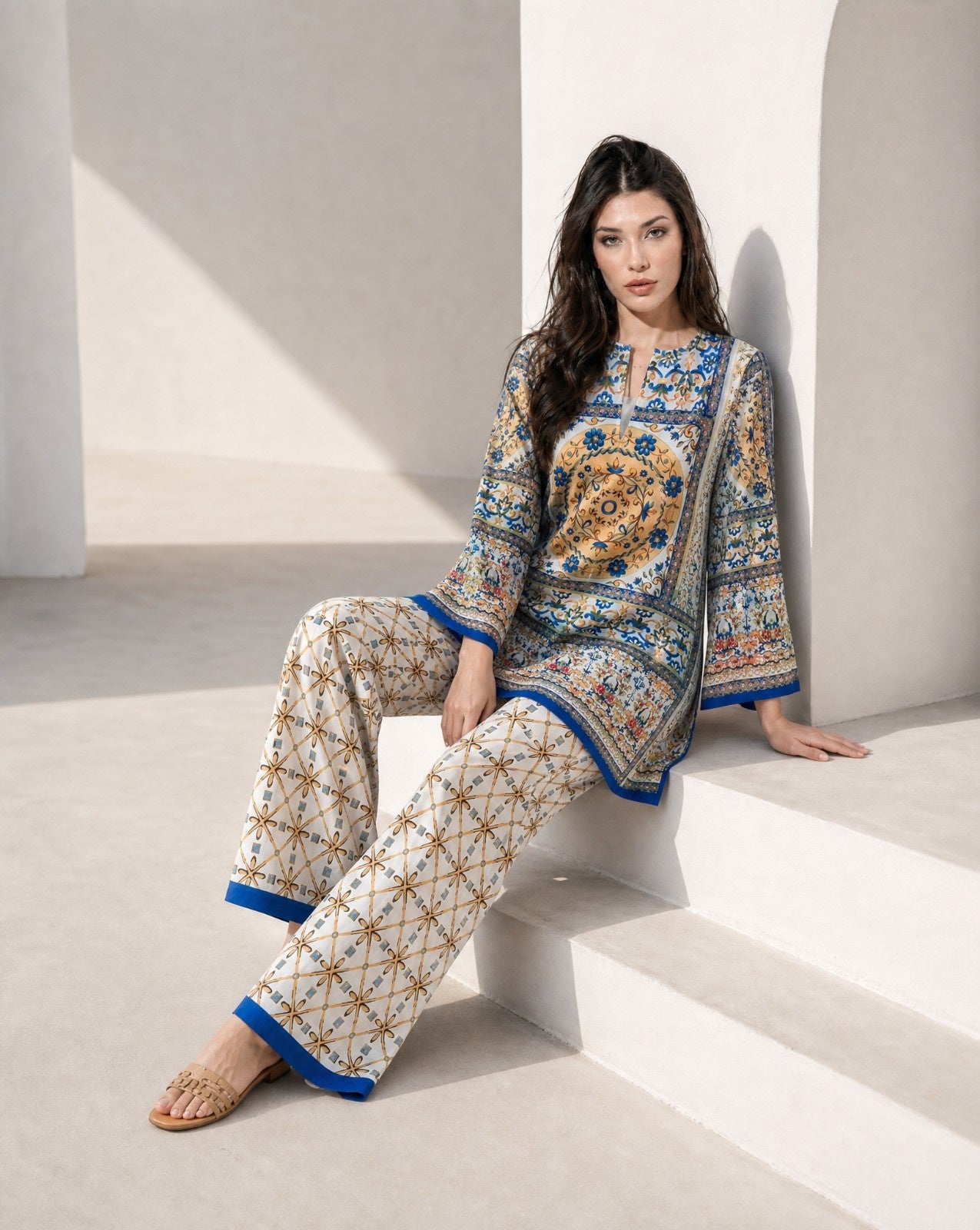 Women Morocco Classic Beige Lycra Co-Ord Set