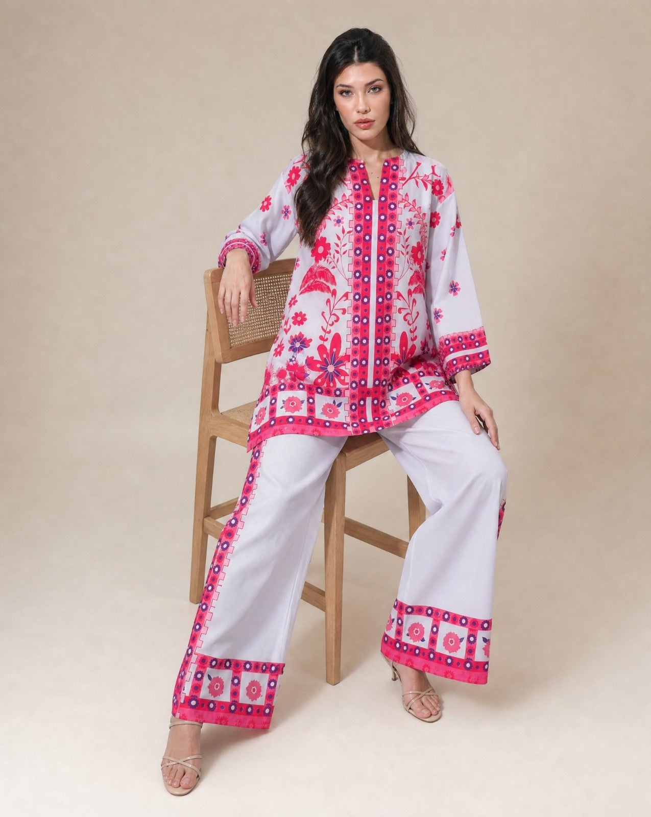 Women Desert Bloom Fuchsia Lycra Co-ord Set