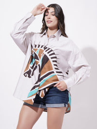 Women Digitally Printed Posterique Oversized Cotton Shirt