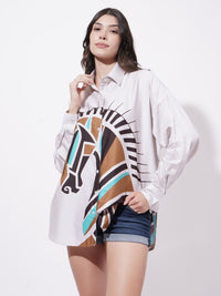 Women Digitally Printed Posterique Oversized Cotton Shirt