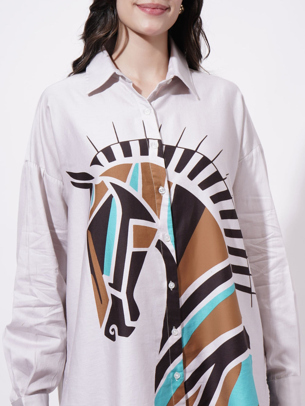 Women Digitally Printed Posterique Oversized Cotton Shirt