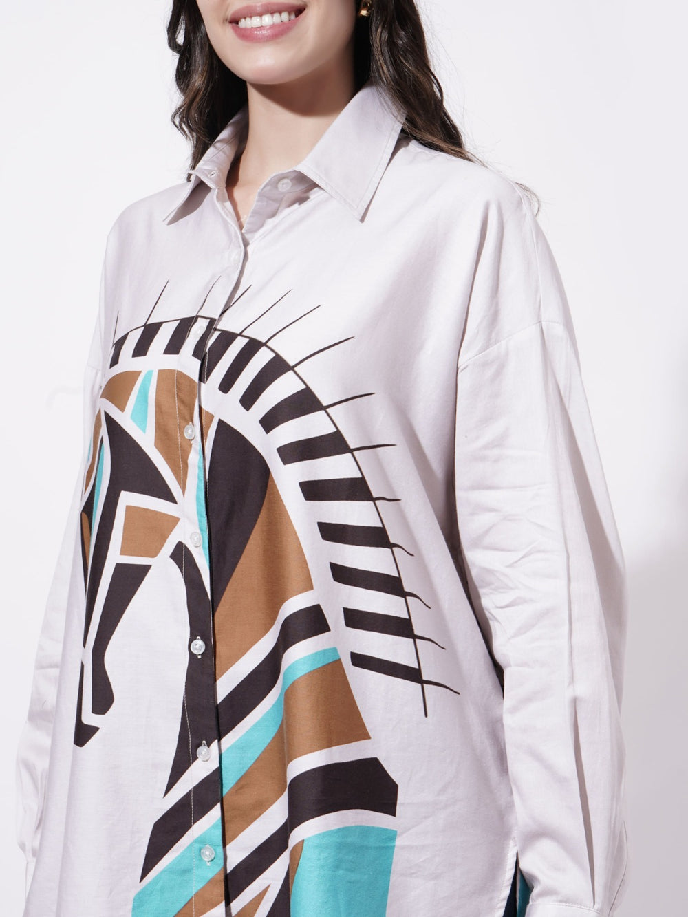 Women Digitally Printed Posterique Oversized Cotton Shirt