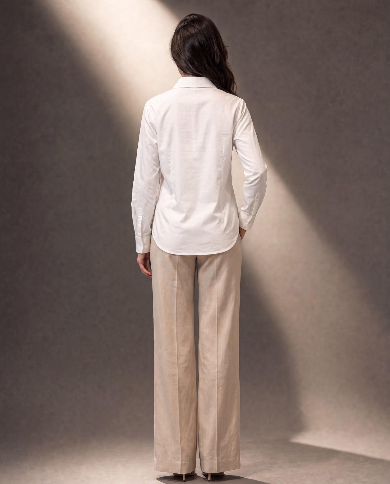 Woman Cotton  Satin Oversized White Artwork Embroidered  Shirt