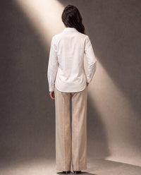 Woman Cotton  Satin Oversized White Artwork Embroidered  Shirt