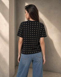 Crystal Embellished Round Neck Cotton Regular T-shirt