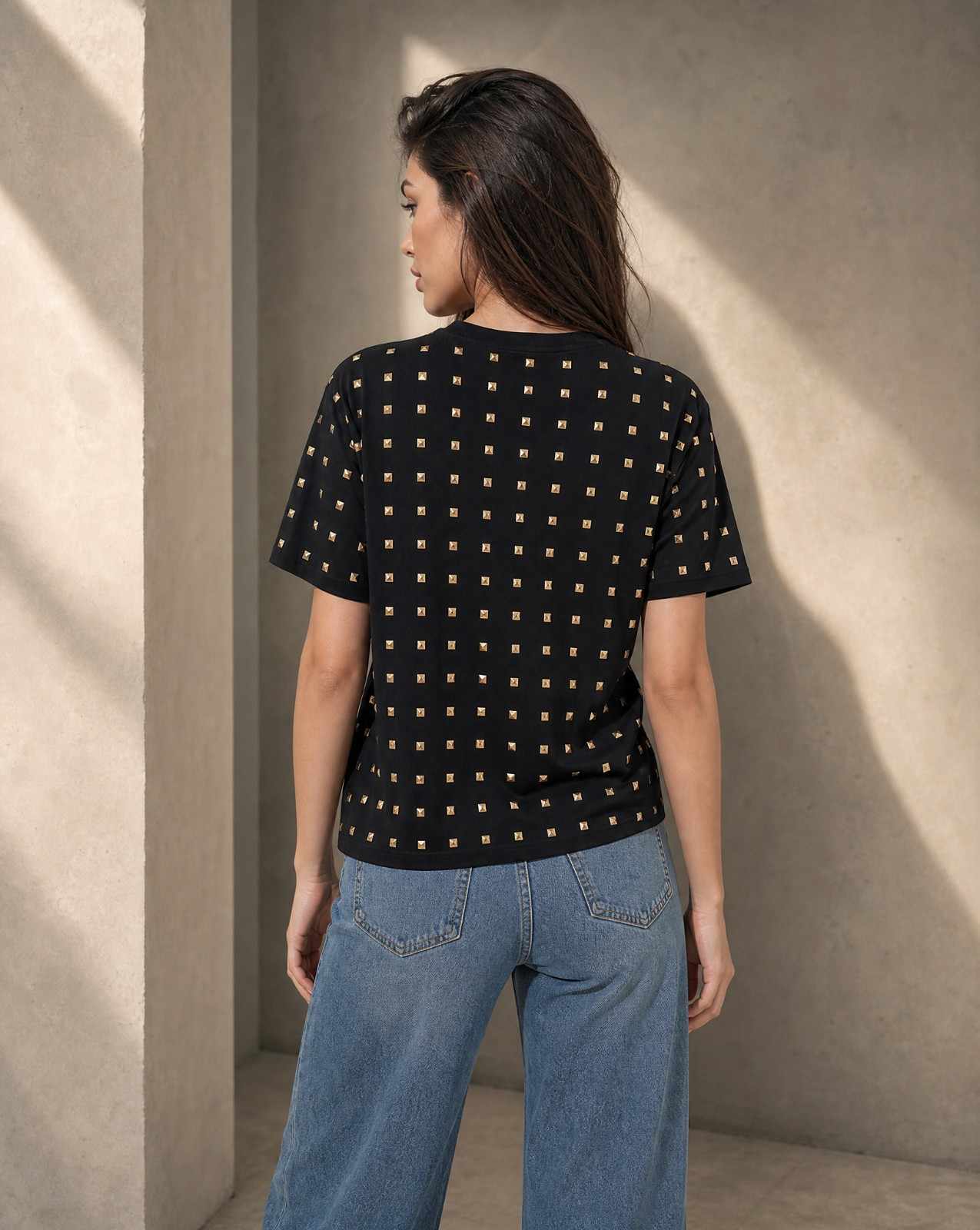 Crystal Embellished Round Neck Cotton Regular T-shirt