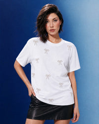 Women Crystal Embellished Round Neck Cotton Regular T-shirt