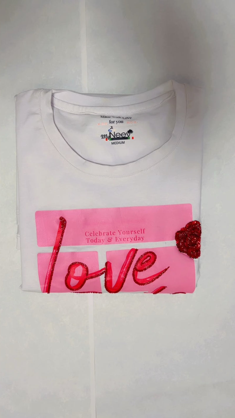 Women Crystal Love-Yourself Cotton T-shirt