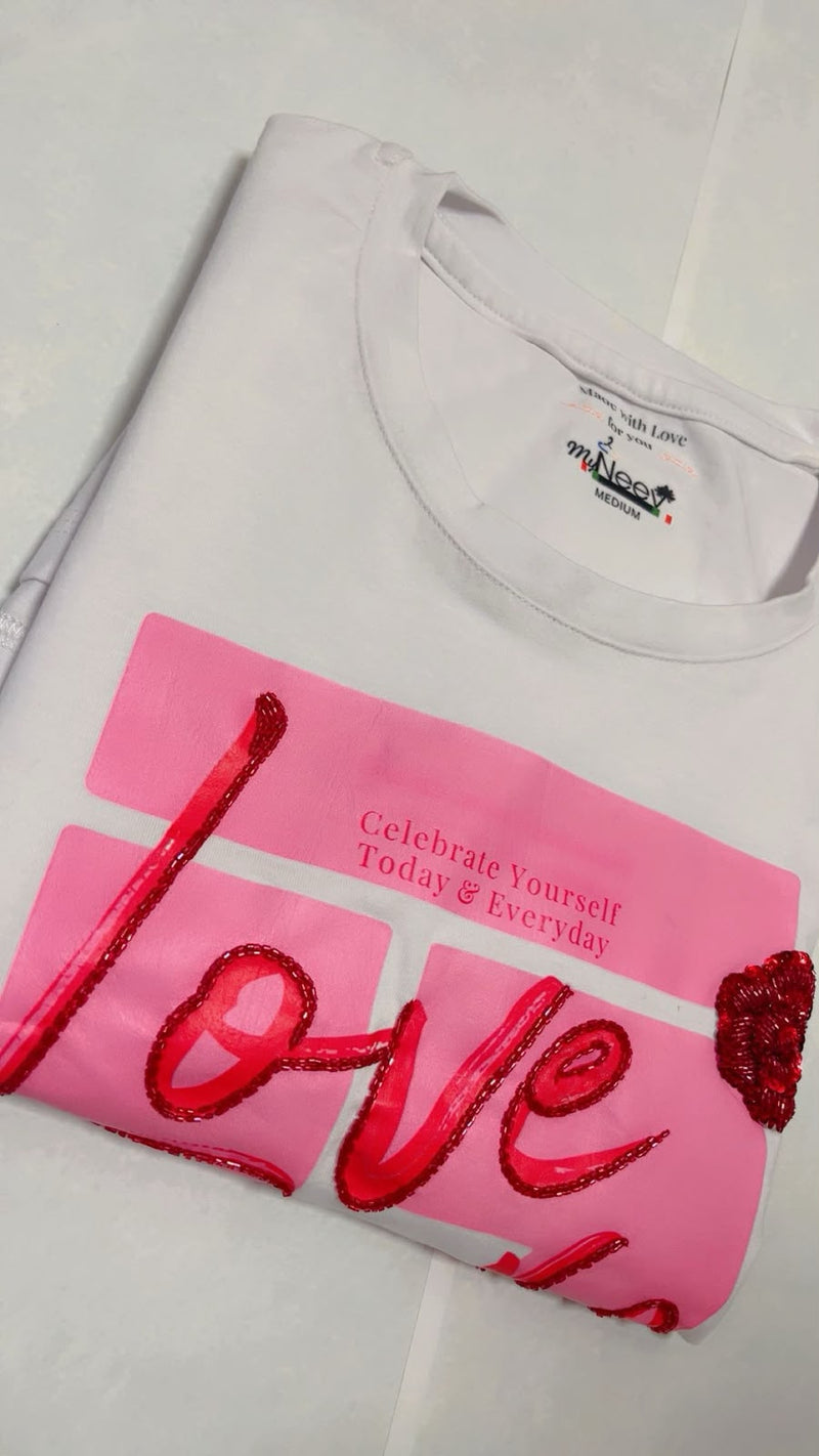 Women Crystal Love-Yourself Cotton T-shirt